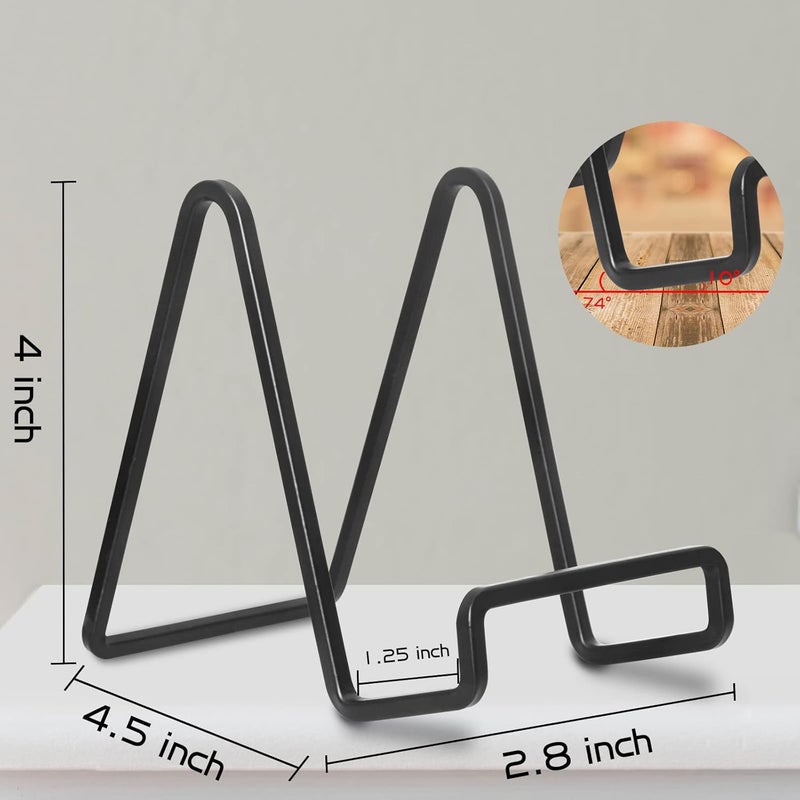 Decolore 4 Pack 4 Inch Black Metal Display Stands Square Plate Holder Display Stand Frame Stand for Picture, Decorative Plate, Photo Easel and Artistic Work - Image 2